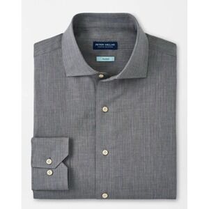 NWT‎ Peter Millar Cumbria Flannel Crown Crafted Cotton Dress Shirt Gray XXL $250